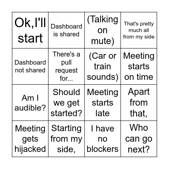 Daily Scrum Bingo! Bingo Card