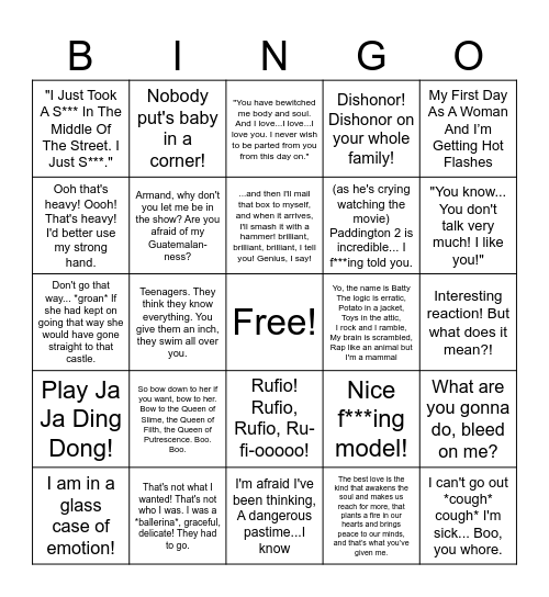 Nat's Birthday: Favorite Movie Quotes Bingo Card