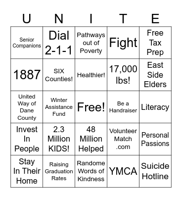 Ascendium Unite for Our Communities Bingo Card