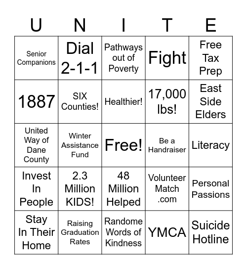 Ascendium Unite for Our Communities Bingo Card