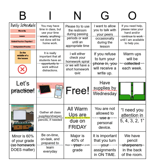 Syllabus/Procedure Bingo Card