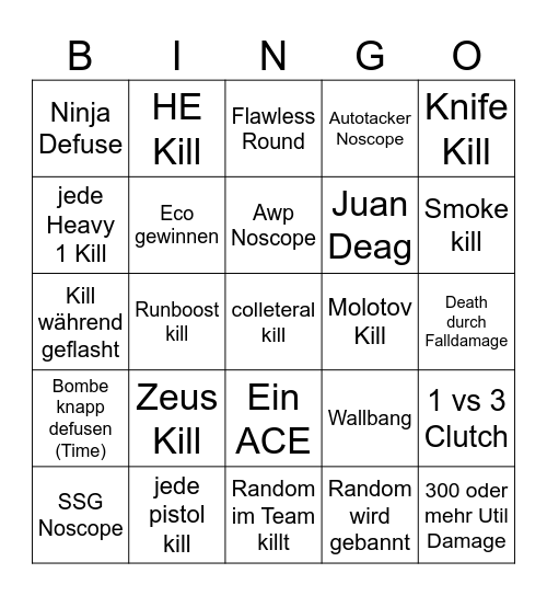 CSGO Beeinflussbar Bingo Card