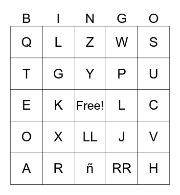 Spanish Alphabet Bingo Card