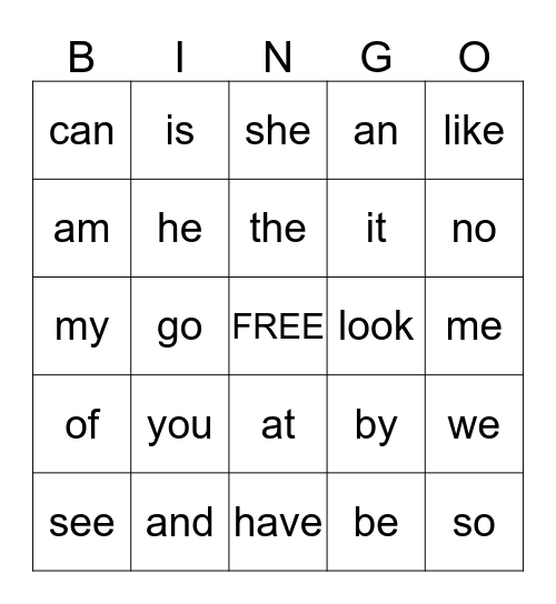 K - Sight Words Bingo Card