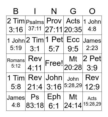 Bible Bingo Card