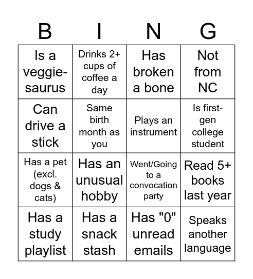Get to Know Your Peers Bingo Card