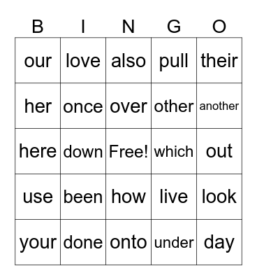 OG Red Word 1st Grade Bingo Set 2 Bingo Card