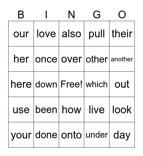 OG Red Word 1st Grade Bingo Set 2 Bingo Card