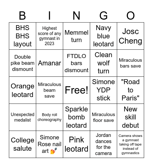 US Championships Bingo Card