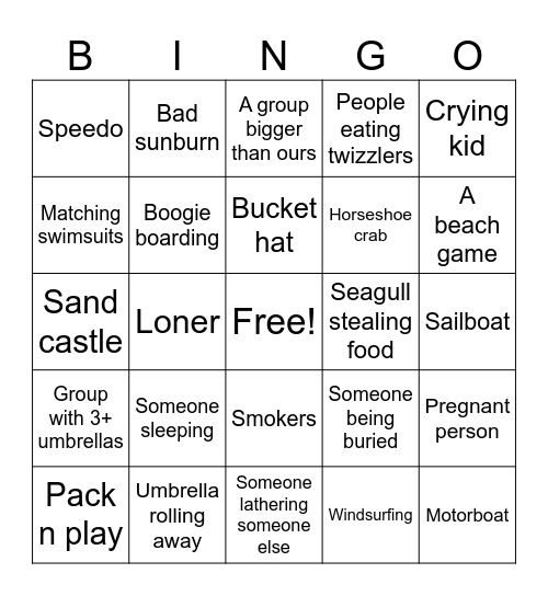 Beach Bingo Card