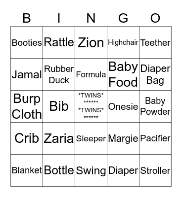 Baby Shower Bingo Card