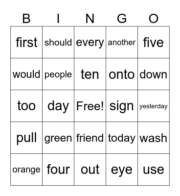 OG Red Word 1st Grade Bingo SET 4 Bingo Card