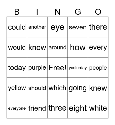 OG Red Word 1st Grade Bingo SET 5 Bingo Card