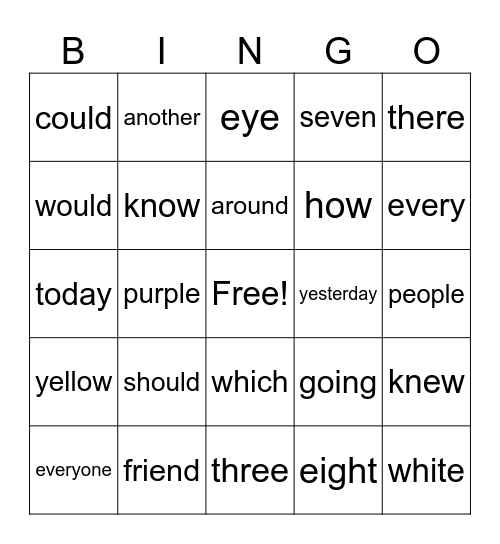 OG Red Word 1st Grade Bingo SET 5 Bingo Card