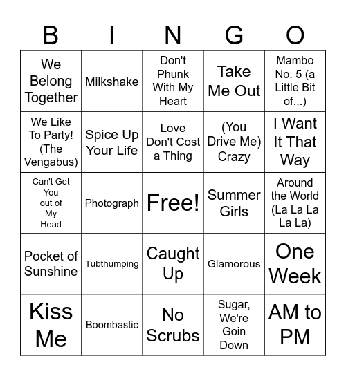 Music Bingo Card