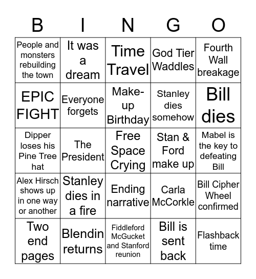 Gravity Finale BINGO Card