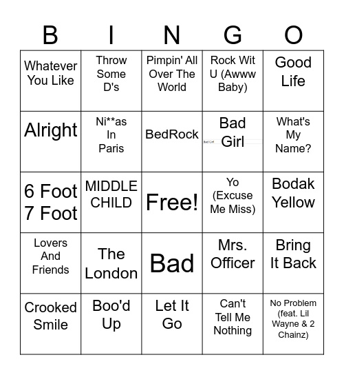 2000's MUSIC BINGO Card