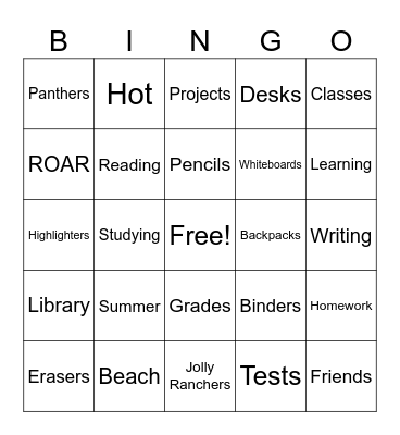 Back to School Bingo Card