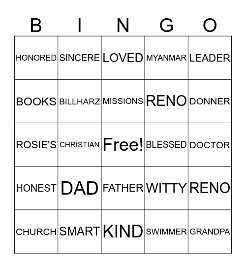 GRANDPA BINGO Card
