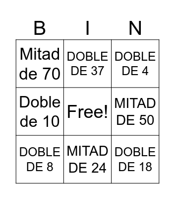DOBLES Y MITADES DJGG Bingo Card