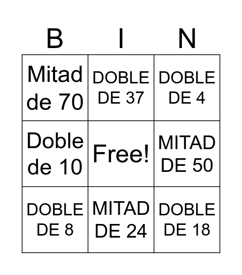 DOBLES Y MITADES DJGG Bingo Card