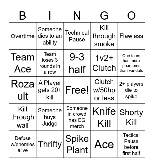 GL VCT Bingo Card