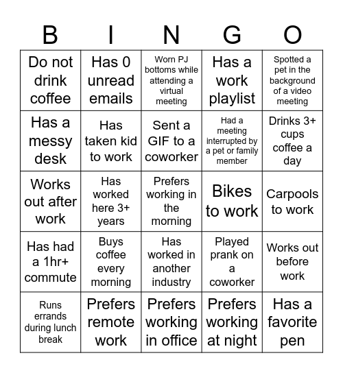 Work Edition Bingo Card