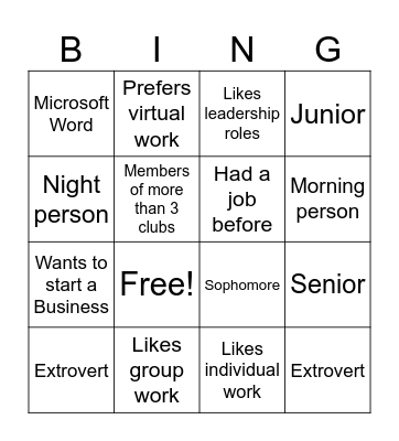 Business Bingo Card