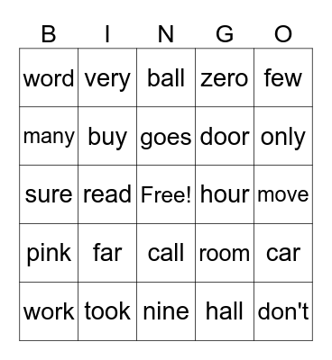 OG Red Words 2nd Bingo SET 3 Bingo Card