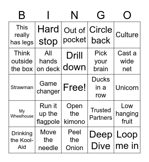 work work work work work! Bingo Card