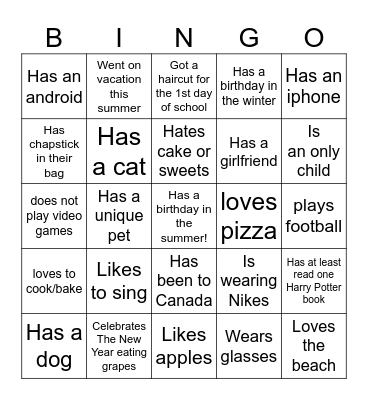 Ice-Ice Breaker! Bingo Card