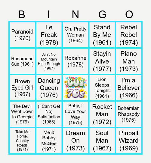 60s & & 70s Bingo Card