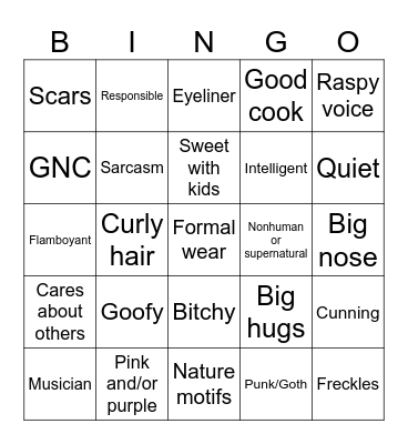 Malachite's Attractive Characters Bingo Card