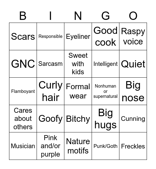 Malachite's Attractive Characters Bingo Card