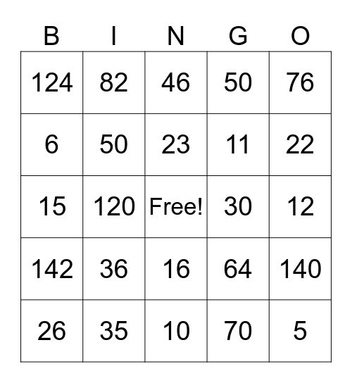 DOUBLES AND HALVES 5X5 QA-EN DJGG Bingo Card