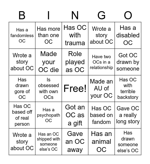 OC Bingo! Bingo Card