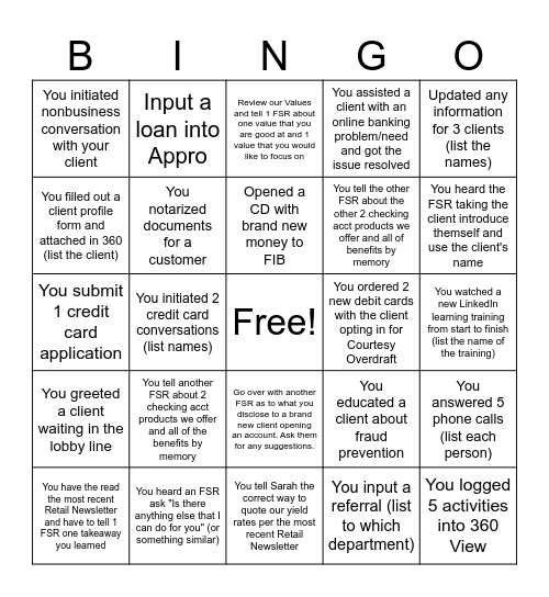 FSR Bingo Card