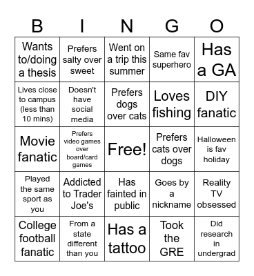 UTC I-O Welcome Bingo Card