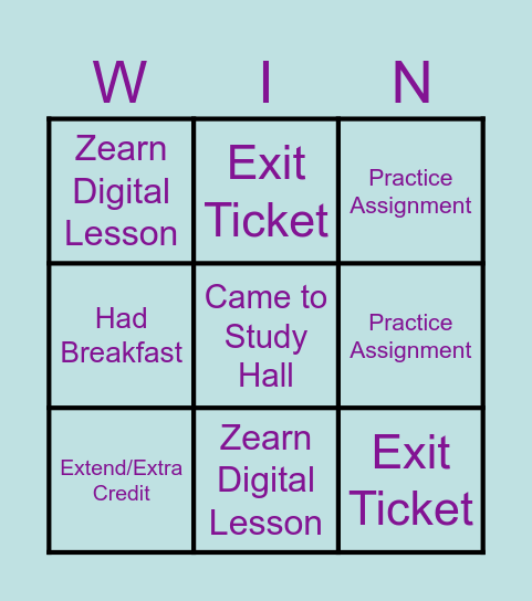 Homework Contest for Mastery Math 1 Bingo Card