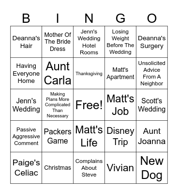 Angela Bingo Card