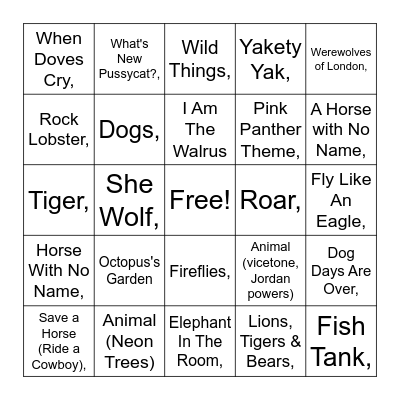 Inner Animal Bingo Card