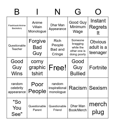 Dahr r MAnn Bingo Card