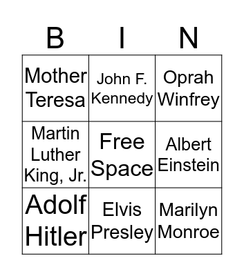 Most Recognizable Faces Bingo Card
