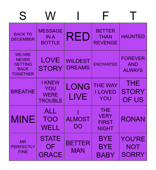 Bingo swiftie Bingo Card