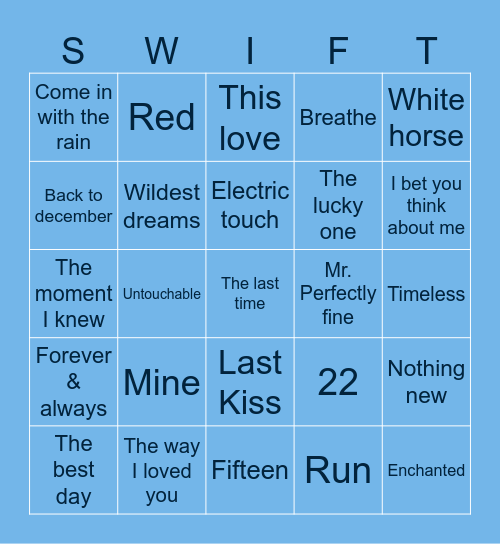 Bingo swiftie Bingo Card