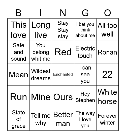 Bingo swiftie Bingo Card