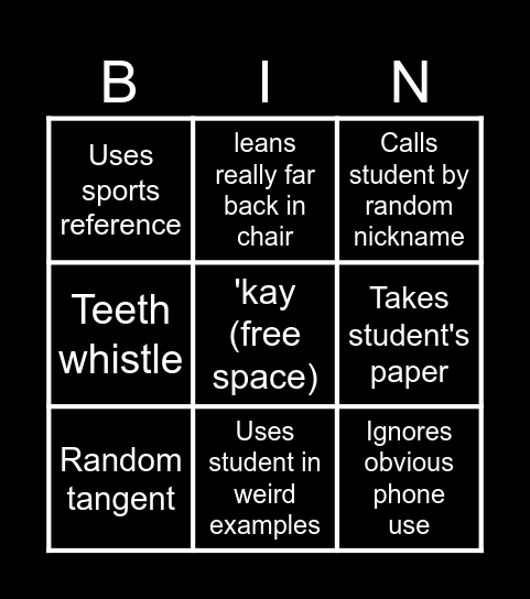 Mr. Mann Bingo Card