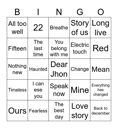 Untitled Bingo Card