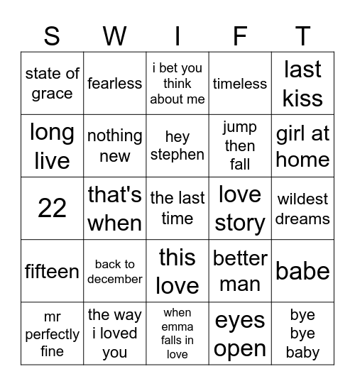 Bingo Swiftie Bingo Card