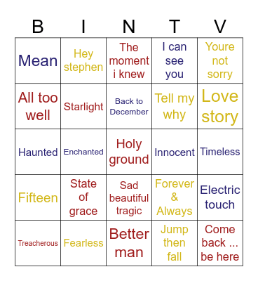 B Bingo Card